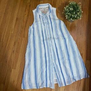 LC blue white stripes button down dress S